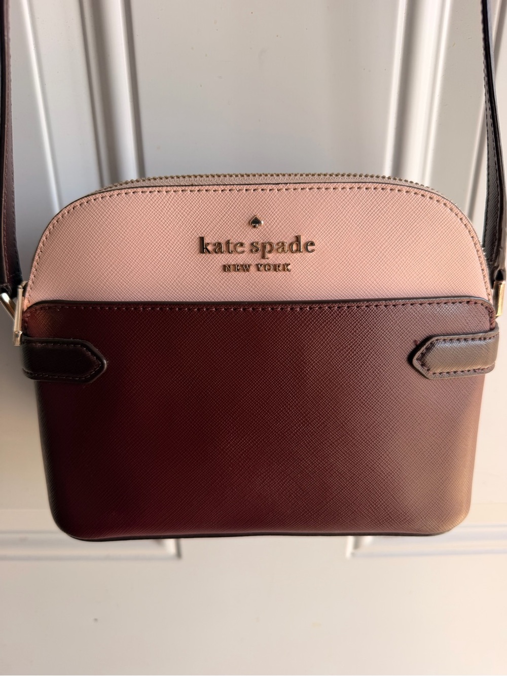 Kate Spade Colorblock Dome Crossbody Pink Brown Saffiano Leather